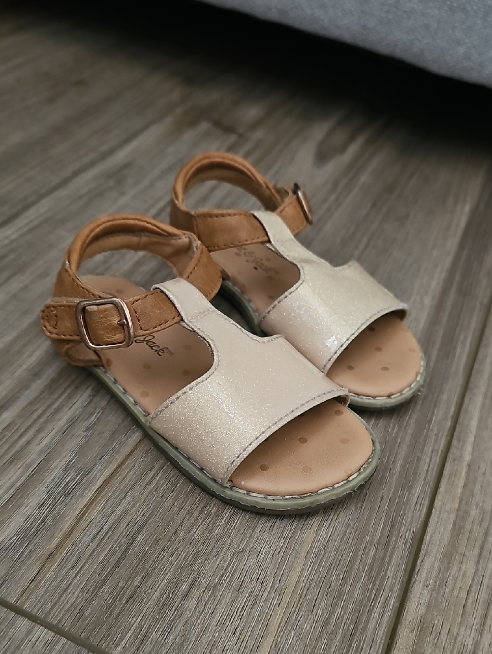 Cat & Jack Glitter Cream and Brown Buckle  Sandals